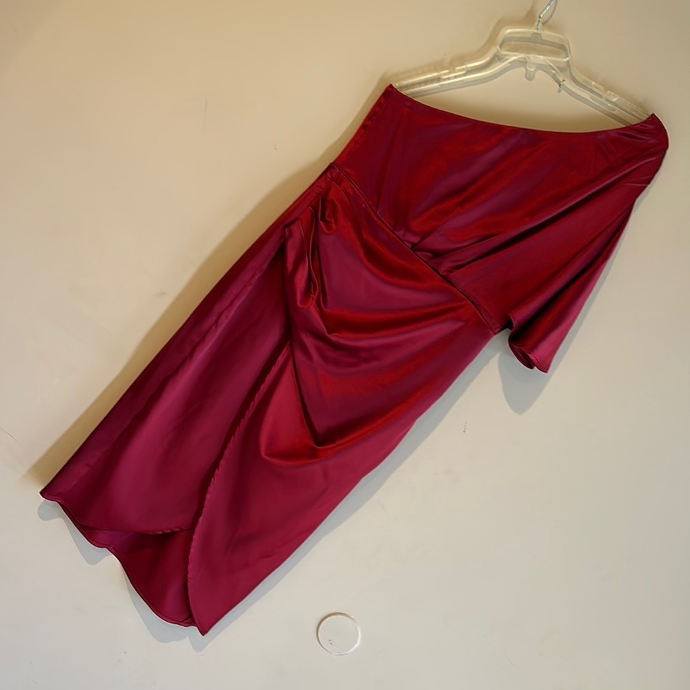 Red Asymmetrical Midi Pencil Dress